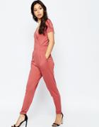 Asos Wrap Front Jersey Jumpsuit With Short Sleeve - Rosewood