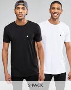 Asos 2 Pack Longline T-shirt With Crew Neck And Logo Save 15% In Black/white
