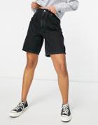 Asos Design Organic Cotton Blend Denim High Rise 'dad' Shorts In Washed Black