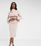Asos Design Tall Cowl Neck Fluted Sleeve Midi Dress In Rose-pink