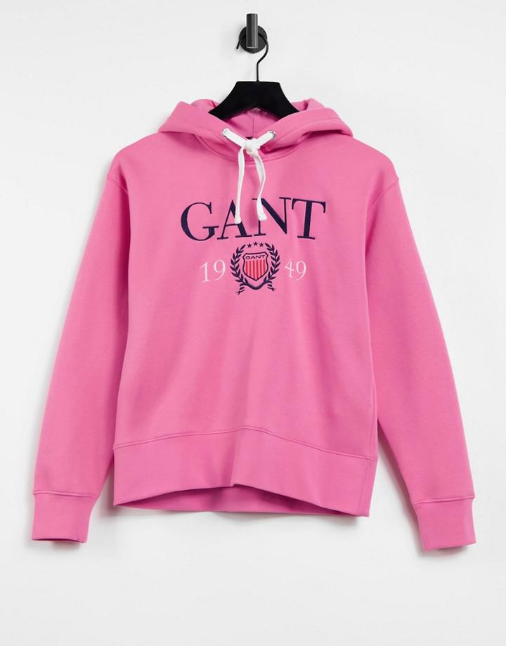 Gant Crest Hoodie In Pink