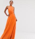 Asos Design Tall Maxi Dress With High Neck And Drape Waist Detail - Orange