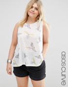 Asos Curve Sleeveless Top With Tropical Bird Print - Multi