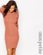 Asos Petite Mini Body-conscious Dress With Long Sleeves In Rib - Black