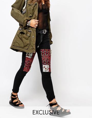 Native Rose Festival Skinny Jeans - Black