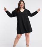 Asos Design Curve Mini Swing Dress With V Neck And Pleated Sleeve In Black