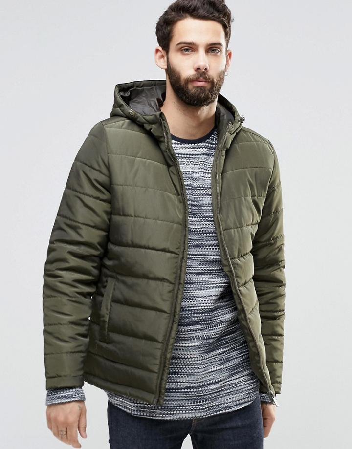 Only & Sons Hooded Quilted Jacket - Khaki