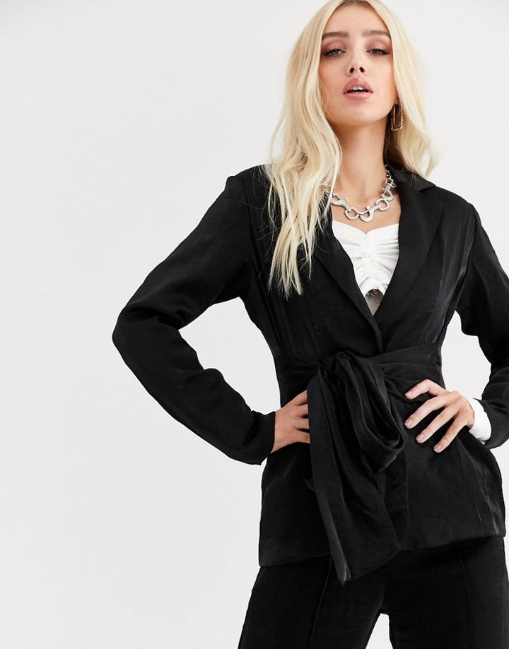Unique21 Relazed Blazer With Tie Waist In Shimmer Two-piece-black
