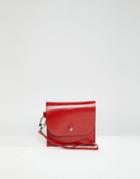 Asos Design Leather Mini Stud Foldover Wallet With Detachable Strap - Red