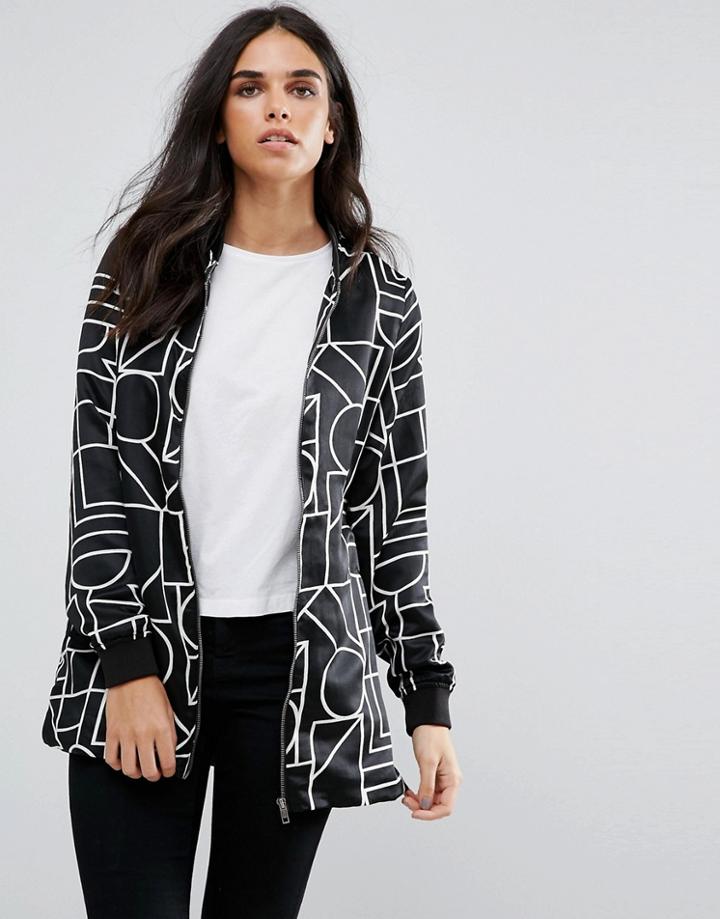 Vero Moda Printed Zip Through Shirt - Black