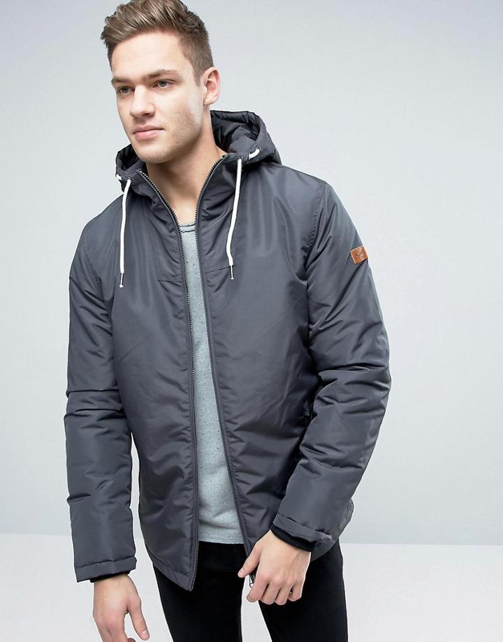 Jack & Jones Hooded Parka With Fleece Lining - Gray