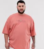 Asos Design Plus Oversized T-shirt With City Embroidery In Pique - Pink
