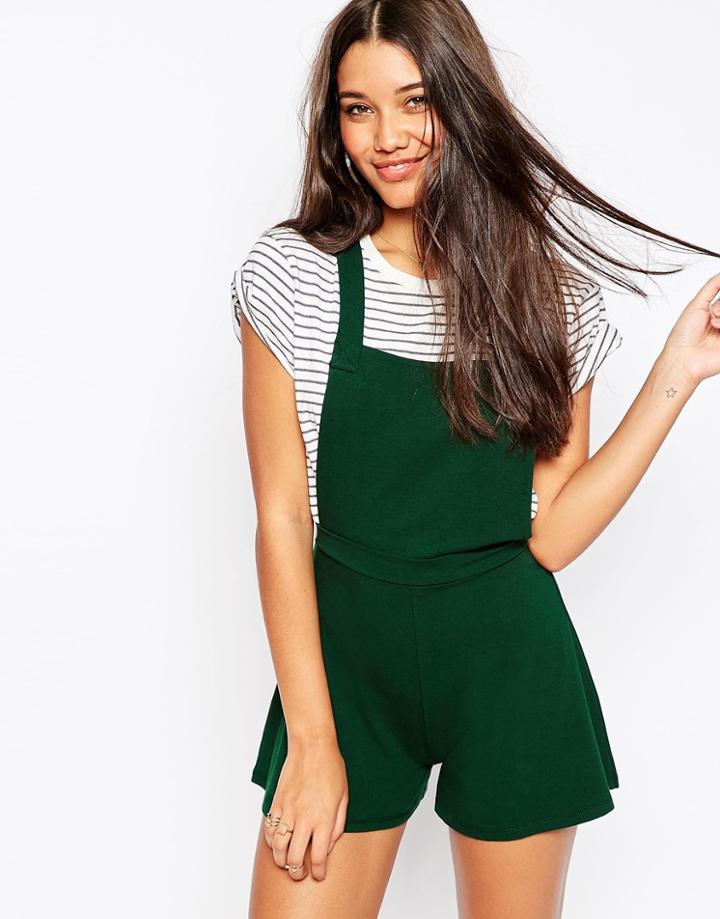 Asos Jersey Pinafore Romper - Forest Green