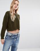 Daisy Street Fisherman Knit Sweater - Green