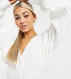 Collusion 90s Cardigan With Deep Hem In White