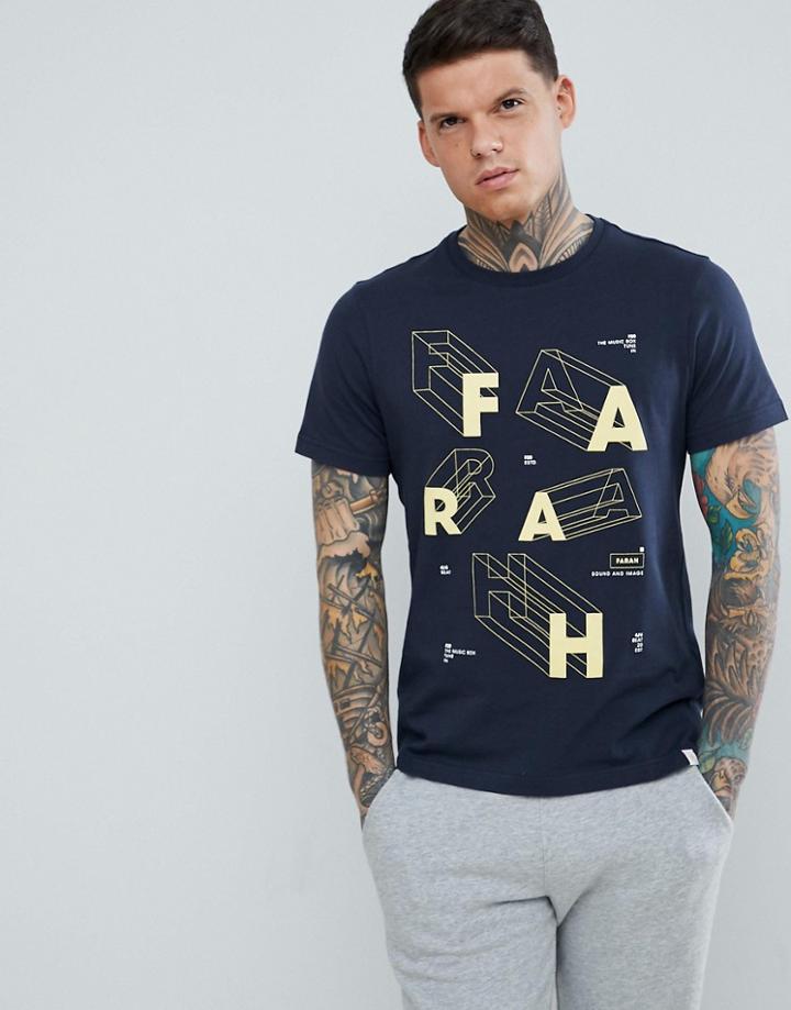 Farah Bart Slim Fit Letter Logo T-shirt In Navy - Navy