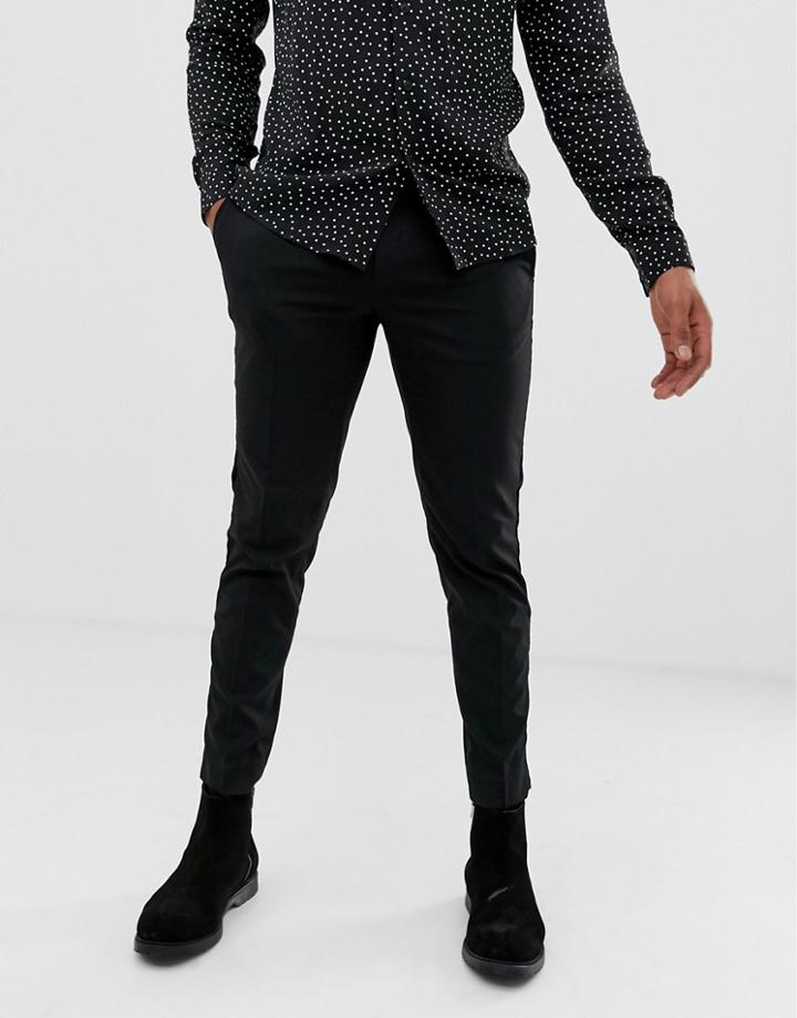Burton Menswear Slim Fit Pants With Velvet Side Stripe In Black - Black