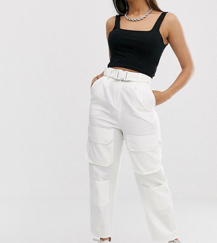 Collusion Petite High Waisted Pocket Pants-white