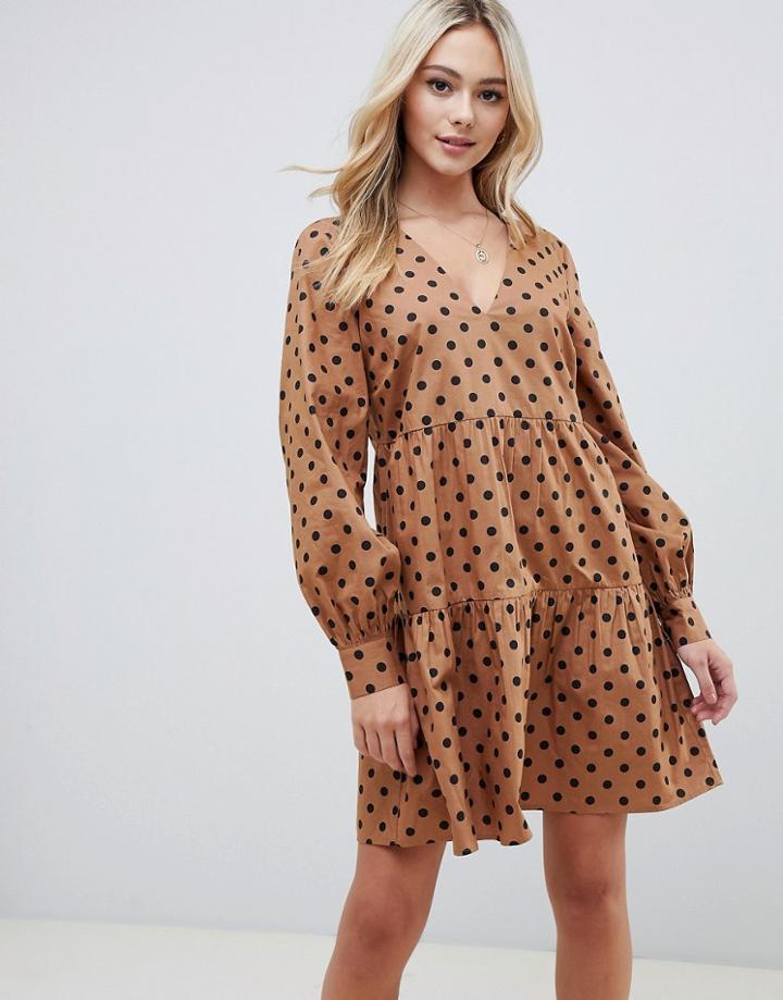 Asos Design Tiered Smock Mini Dress In Polka Dot - Multi