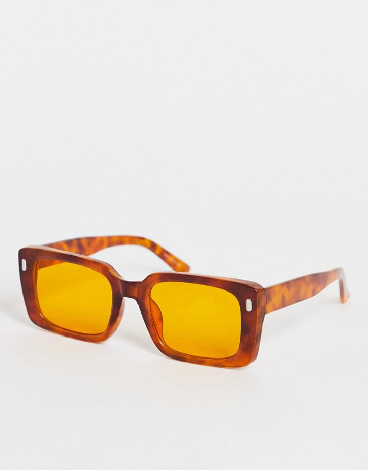 My Accessories London Square Sunglasses In Tortoiseshell With Yellow Tinted Lens-brown