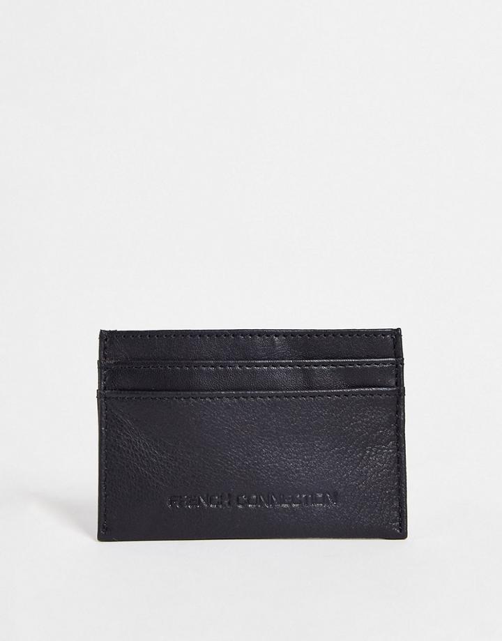 French Connection Leather Embossed Logo Card Wallet In Black