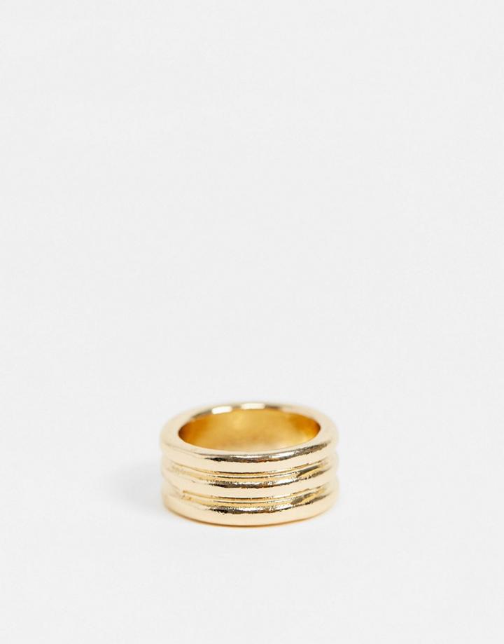 Asos Design Ring In Triple Ribbed Design In Gold Tone