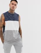 Asos Design Relaxed Sleeveless T-shirt With Dropped Armhole And Interest Fabric Color Block-multi