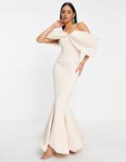 Asos Design Extreme Drape Sleeve Wide Hem Maxi Dress In Neutral Pink