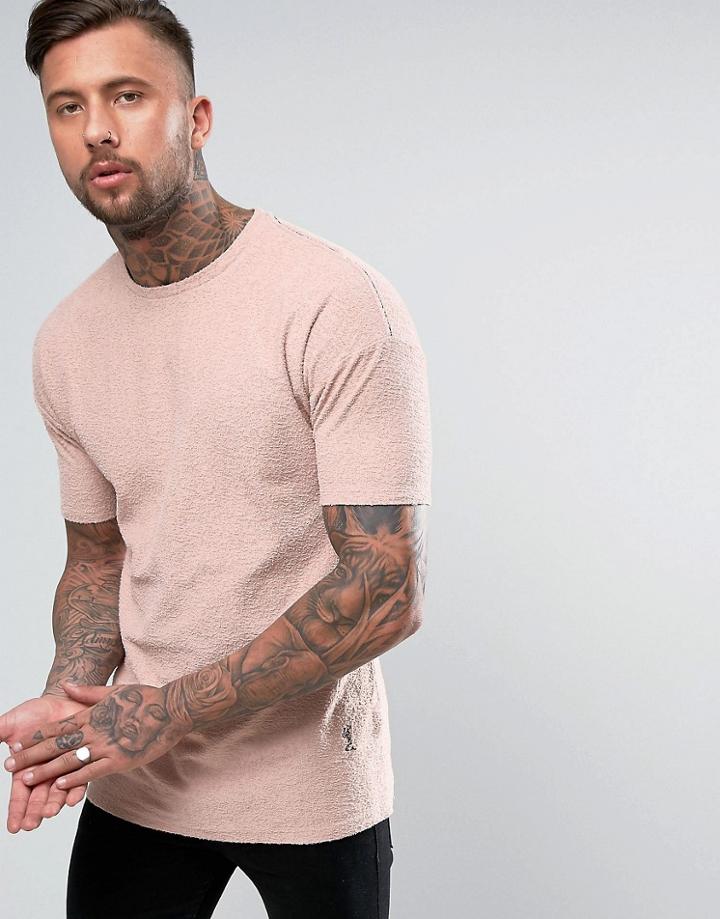 Religion T-shirt In Textured Fabric With Drop Shoulder Detail - Pink