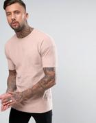 Religion T-shirt In Textured Fabric With Drop Shoulder Detail - Pink