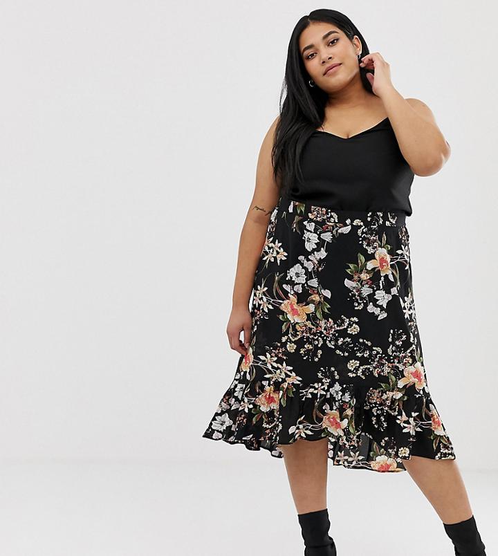 Ax Paris Plus Drop Peplum Floral Skirt - Black