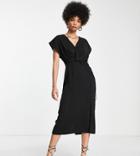 Asos Design Tall Twist And Drape Front Midi Dress In Black