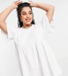 In The Style Plus X Olivia Bowen Exclusive Smock Dress With Fluted Sleeves In White