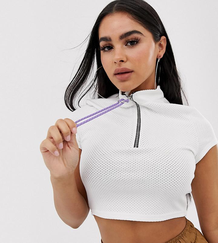 Asos Design Petite Sporty Mesh Top With Neon Bungee Cord-white