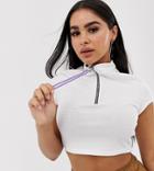 Asos Design Petite Sporty Mesh Top With Neon Bungee Cord-white
