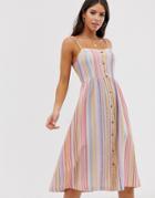 New Look Tall Stripe Linen Midi Dress In Multi - Multi