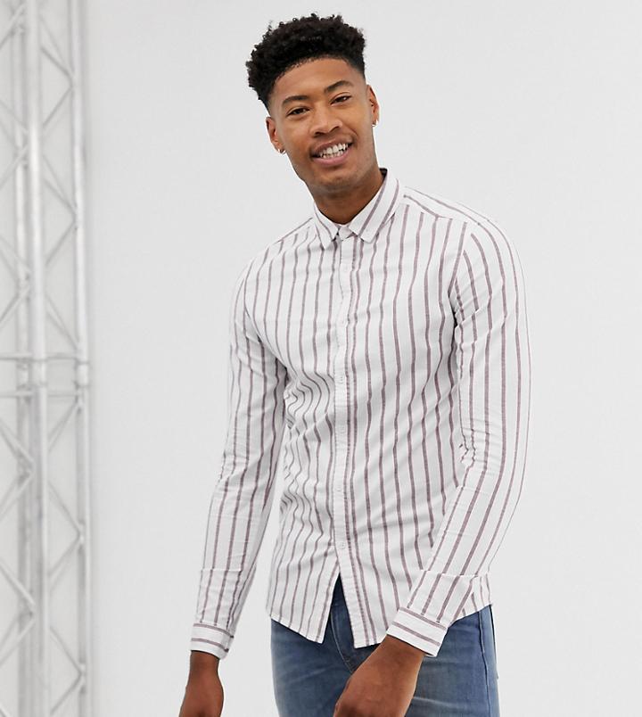 Asos Design Tall Skinny Fit Stripe Shirt In White & Red