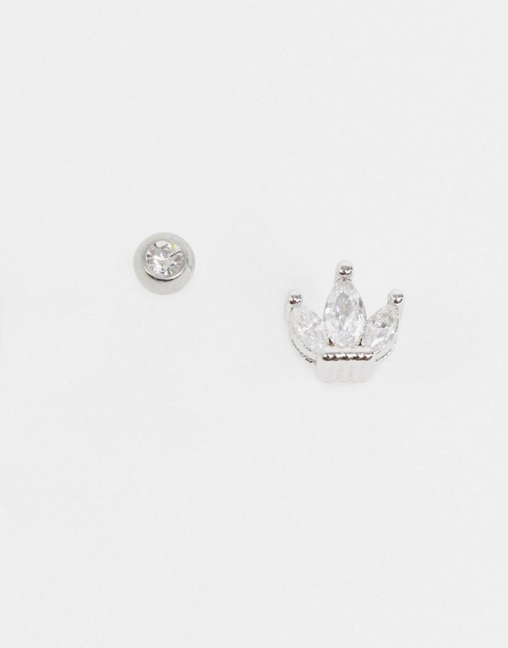 Kingsley Ryan 6mm Single Stud Piercing Earring Multipack X 2 In Clear Crystal-silver