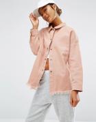 Daisy Street Shirt Jacket With Raw Hem - Orange