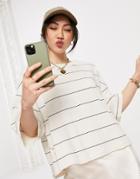 Mango Oversized T-shirt In Ecru Stripe-white