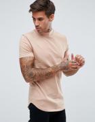 Asos Design Muscle Fit T-shirt With Turtle Neck And Curve Hem In Beige - Beige