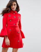 Asos Scuba Embellished A-line Mini Dress - Red