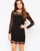 Adelyn Rae Mesh And Lace Long Sleeve Dress - Black