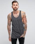 Asos Super Longline Tank With Step Hem And Extreme Racer Back In Textured Fabric - Gray