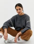 Pull & Bear Contrast Stitch Oversized Sweater In Gray - Gray