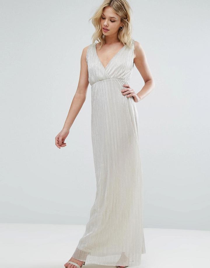 Oh My Love Pleated Grecian Maxi Dress - Silver