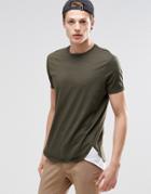 Asos Super Longline T-shirt With Contrast Hem Extender In Green And White