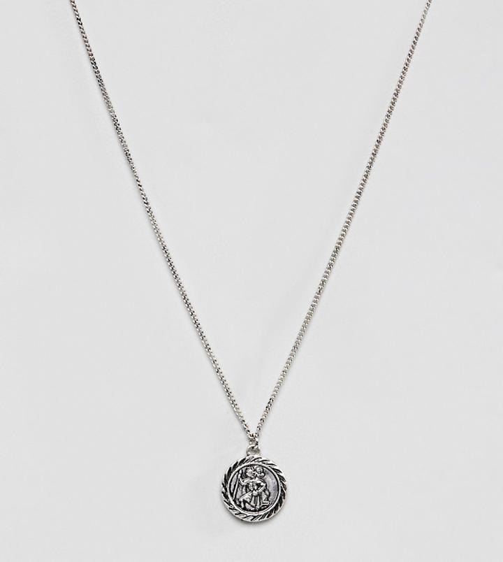 Reclaimed Vintage Inspired St Christopher Pendant Necklace In Burnished Silver
