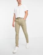 Asos Design Super Skinny Smart Pants With Window Plaid In Stone-neutral