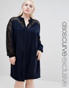 Asos Curve Premium Shirt Dress With Lace Inserts - Navy